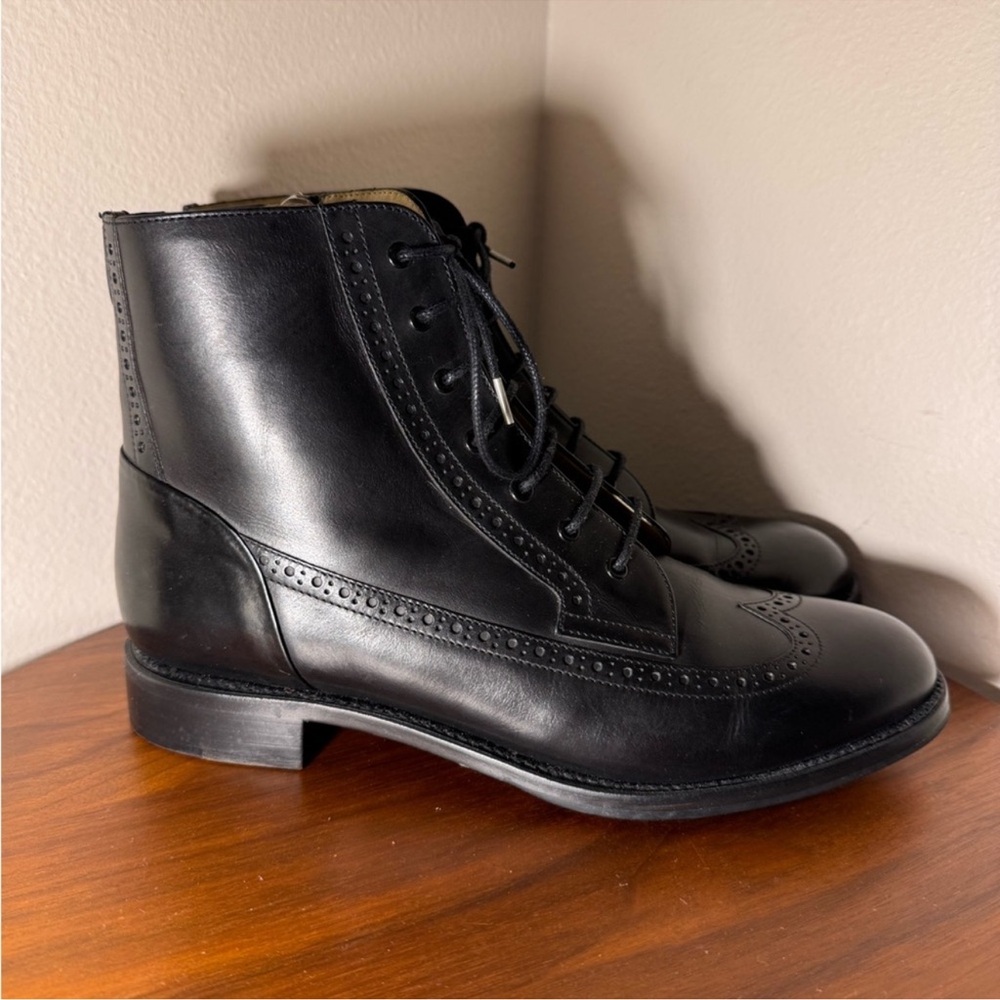 The Office of Angela Scott handmade Black Leather lace-up Ankle Boots EU41 US11 - Picture 2 of 11
